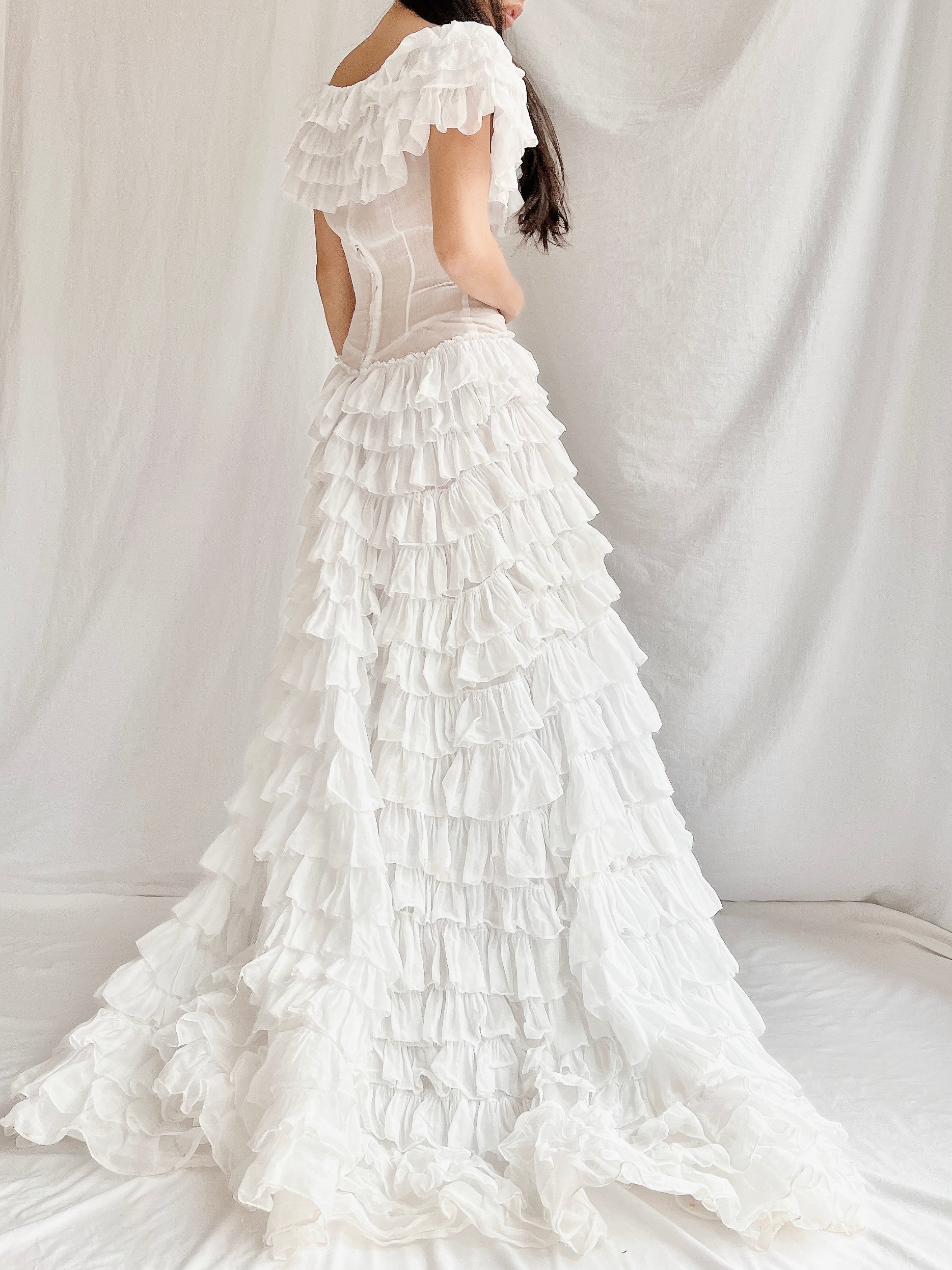 1930s Organdy Ruffle Gown - XS