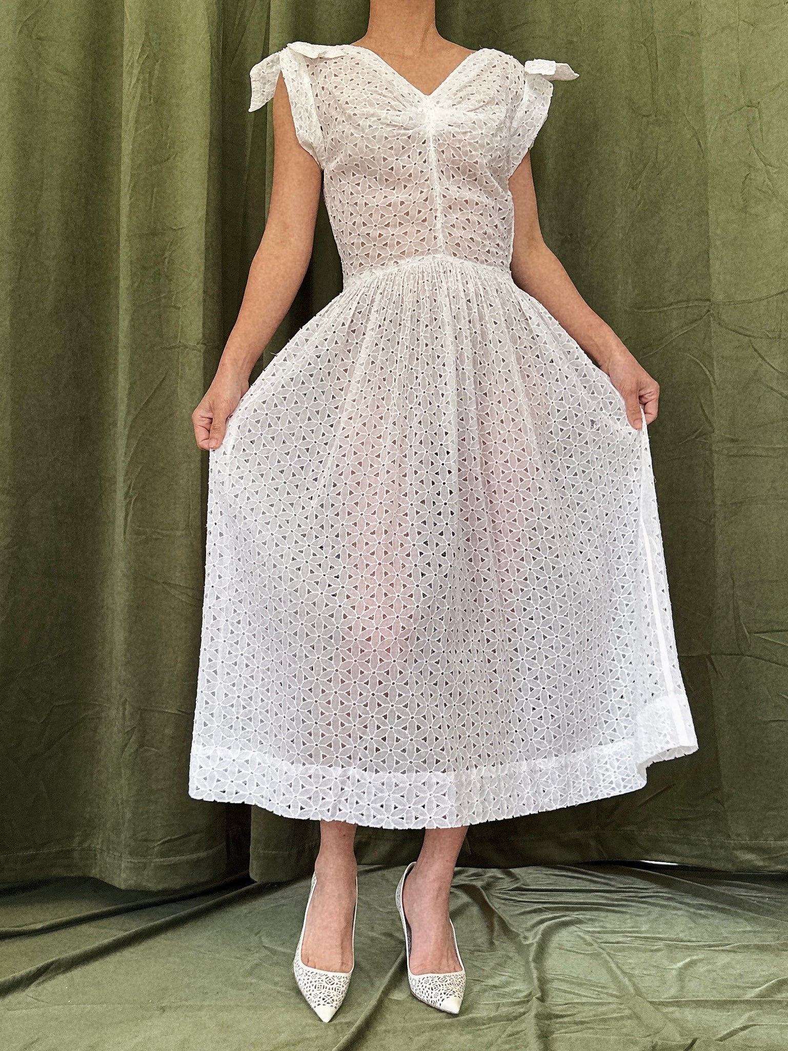 1950s Organdy Cutout Dress - XXS