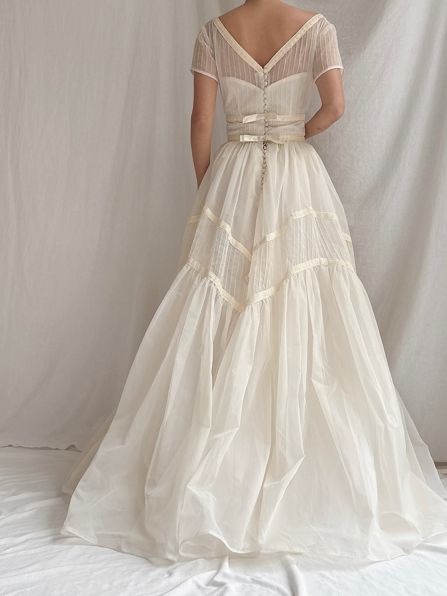 1950s Voile Pintucked Gown - S