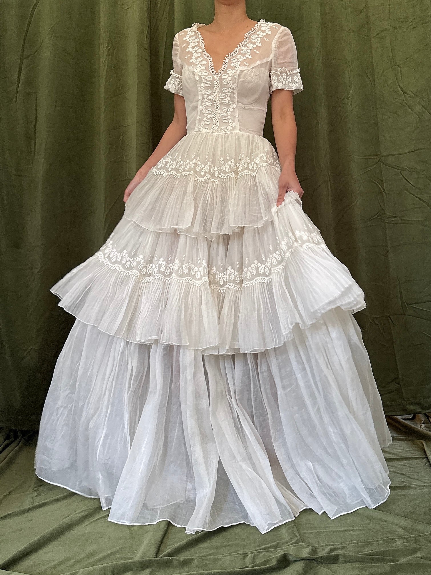 1950s Organdy Tiered Dress - XS
