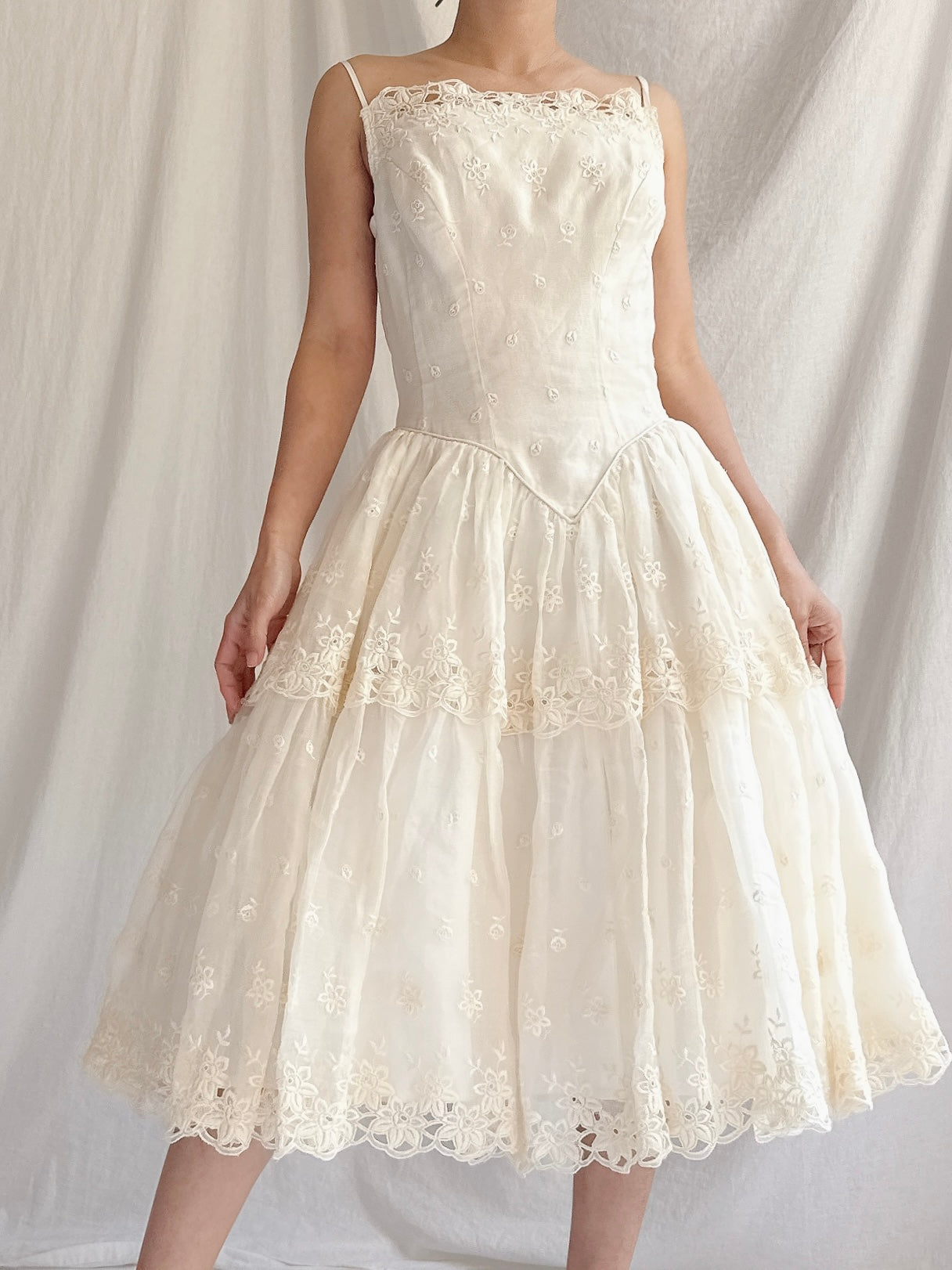 1950s Organza Embroidered Dress - XS