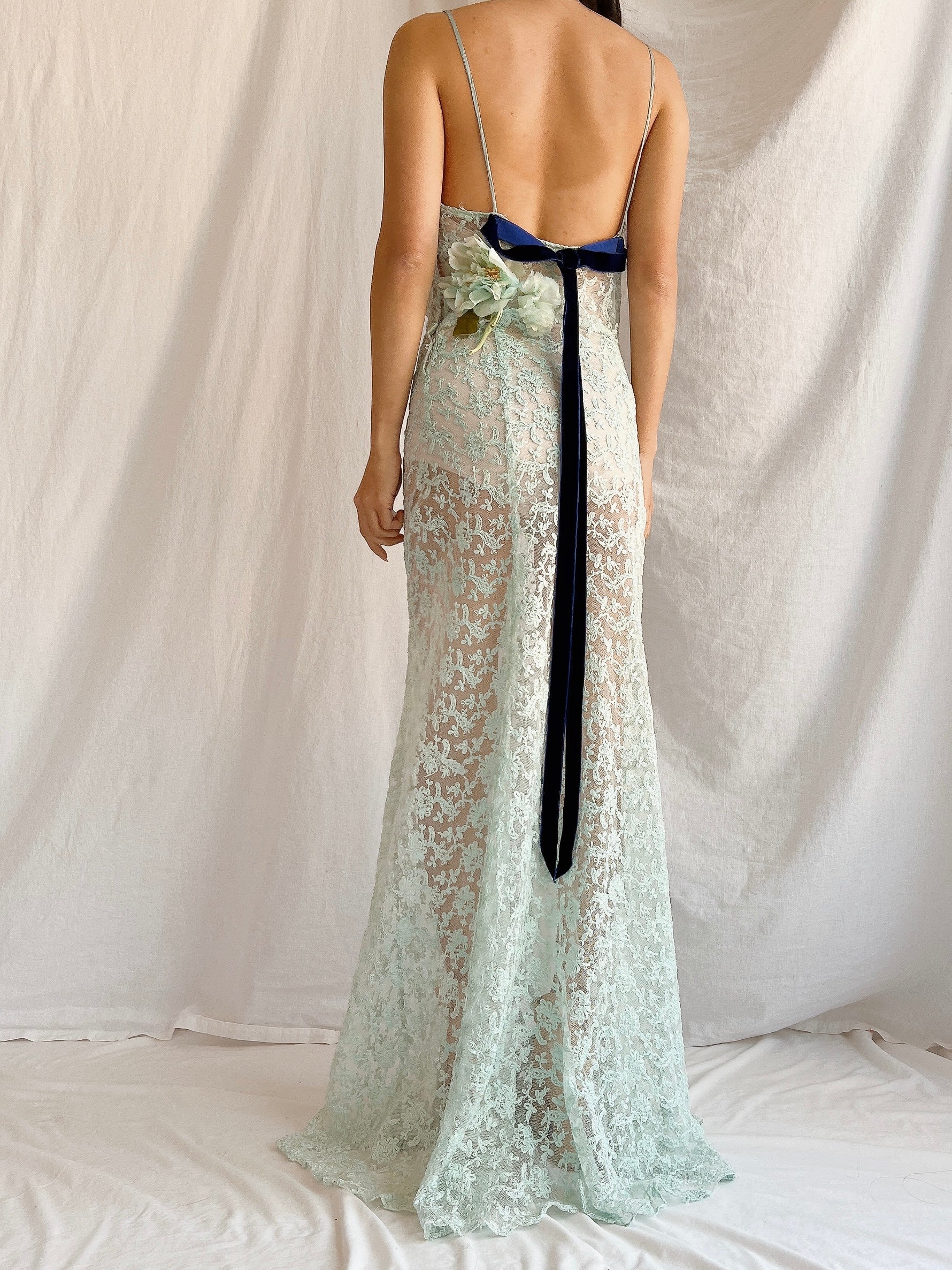 1930s Sheer Lace Tulle Dress - S