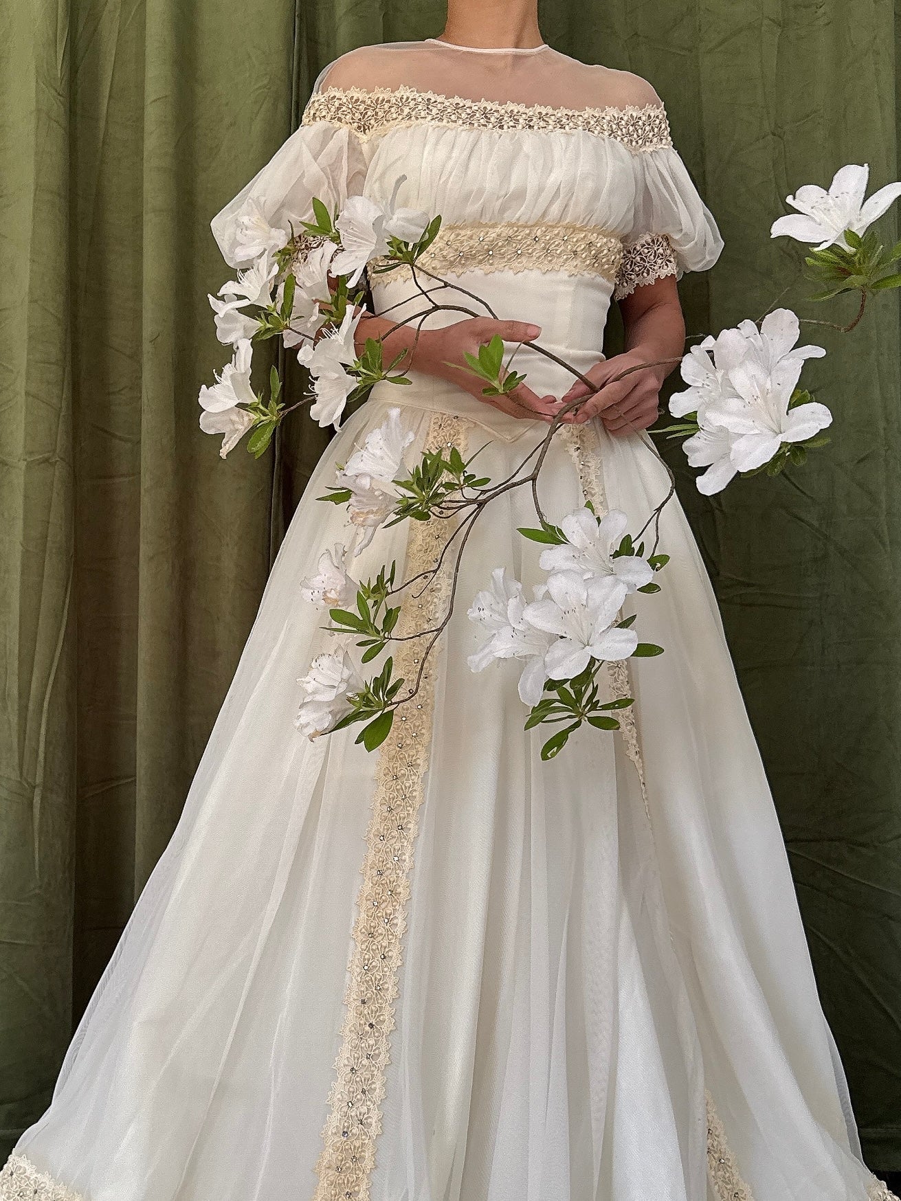 1950s Net Organza Puff Sleeve Gown - XS