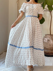 1930s Puff Sleeve Cotton Floral Dress - XS