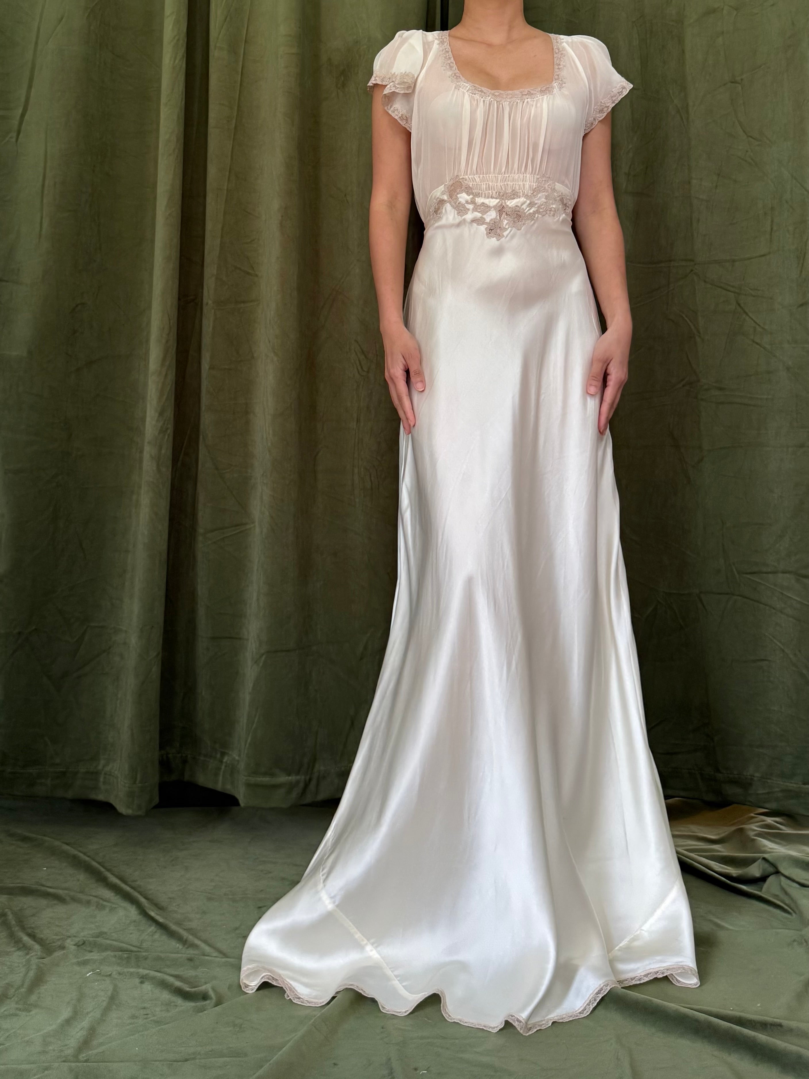 1930s Silk Chiffon/Charmeuse Gown - S