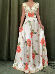 1940s Satin Floral Dress - S/M