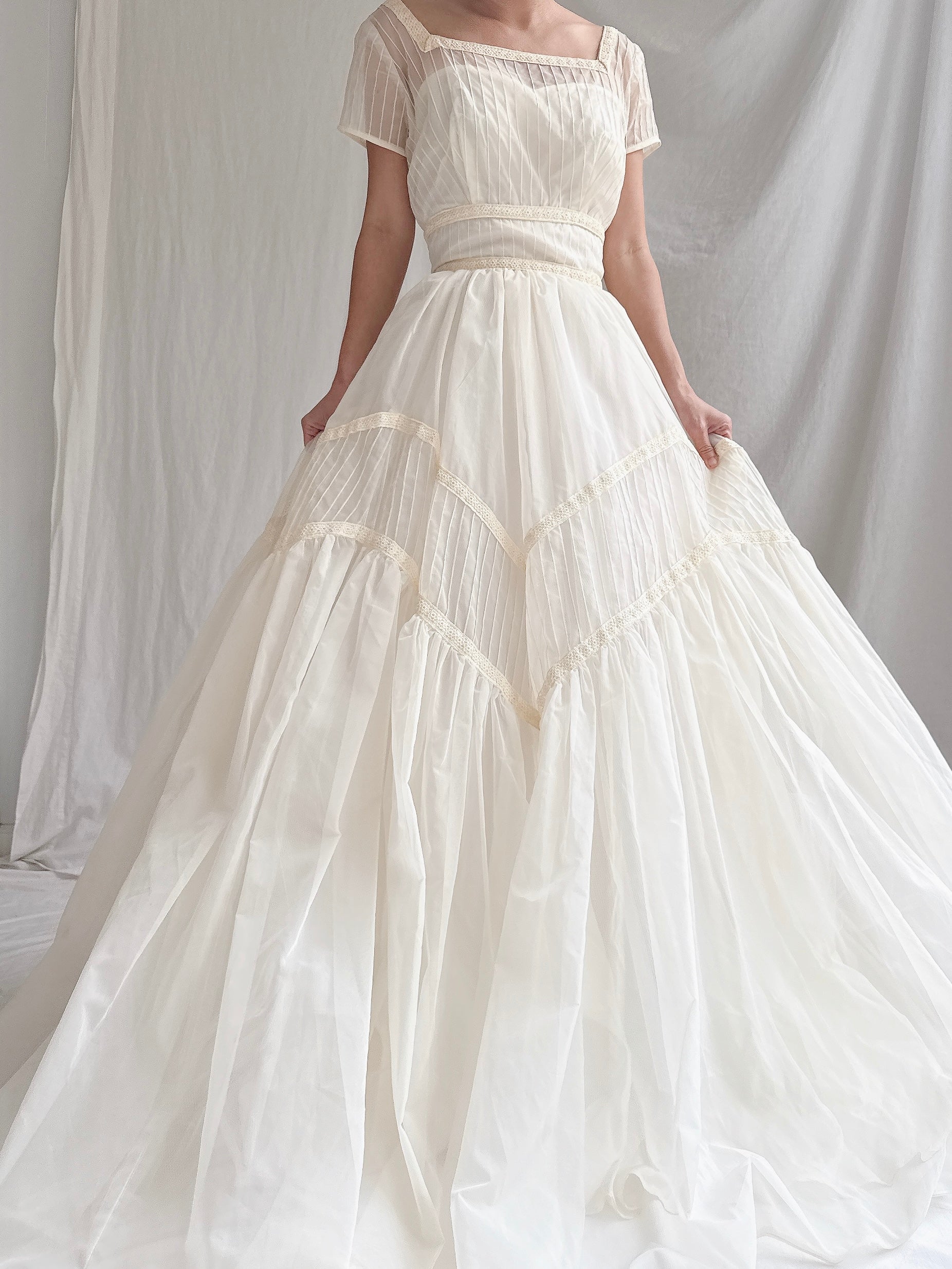 1950s Voile Pintucked Gown - S