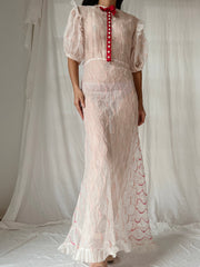 1930s Organdy Embroidered Dress - S