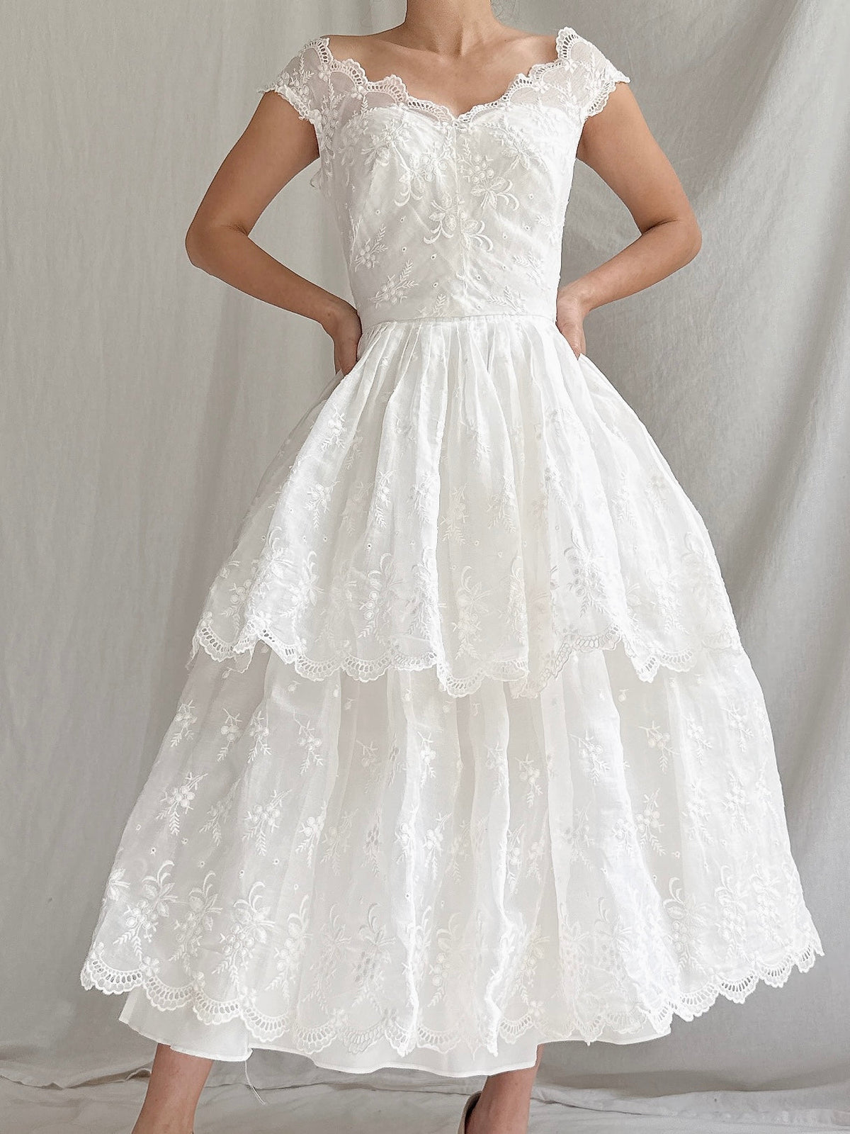 1950s Tea-Length Tiered Dress - XS