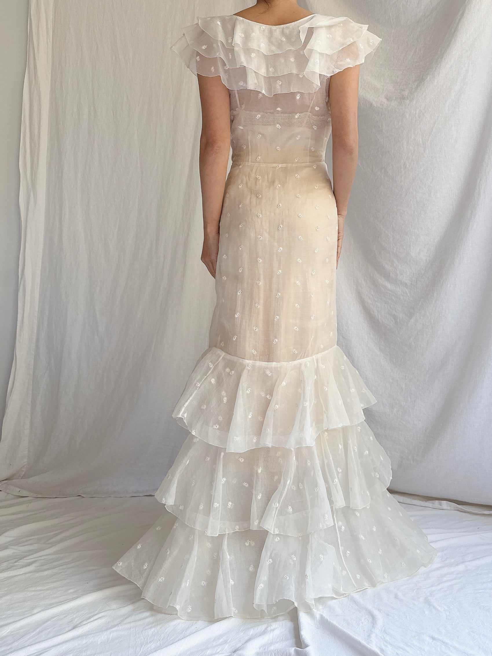 1930s Organza Embroidered Gown - XS/S