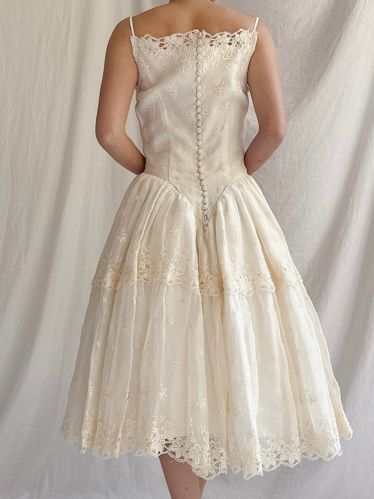1950s Organza Embroidered Dress - XS