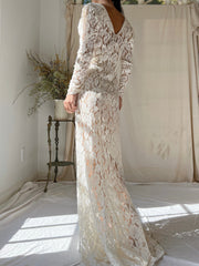 1930s Lace Long Sleeve Gown - XS
