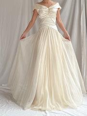1940s Satin and Net Chiffon Dress - S