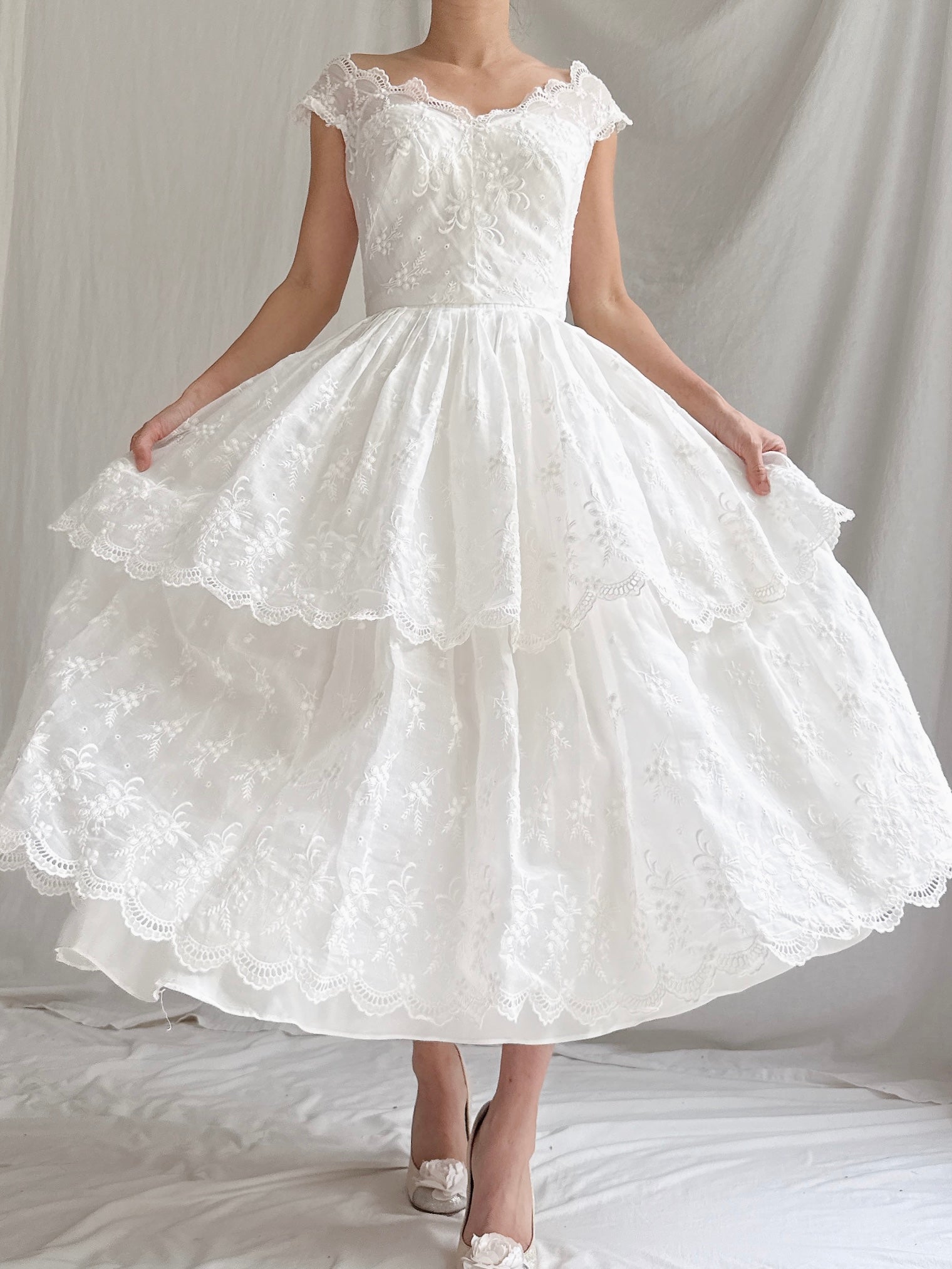 1950s Tea-Length Tiered Dress - XS