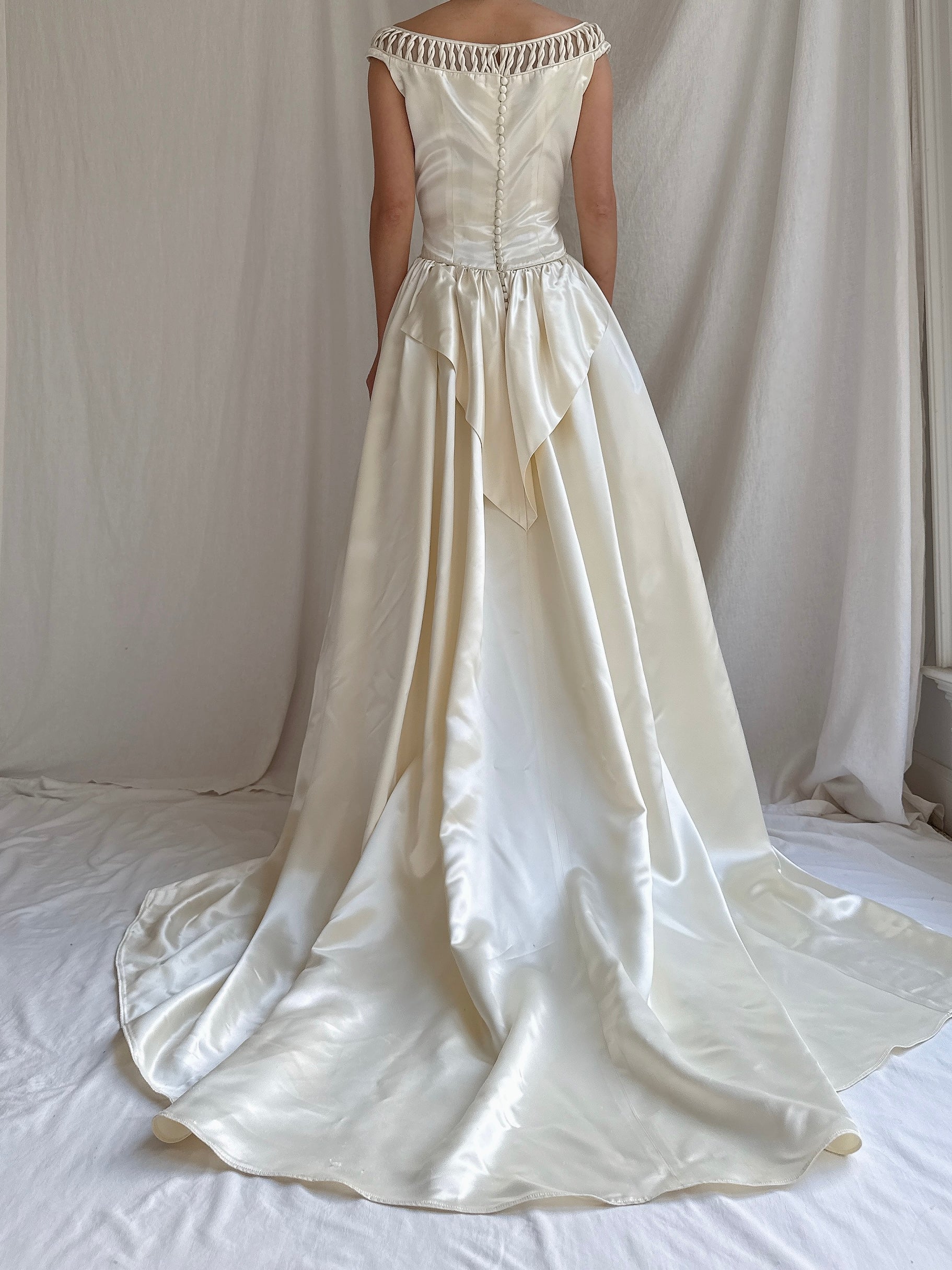 1940s/50s Portrait Collar Satin Gown - XS