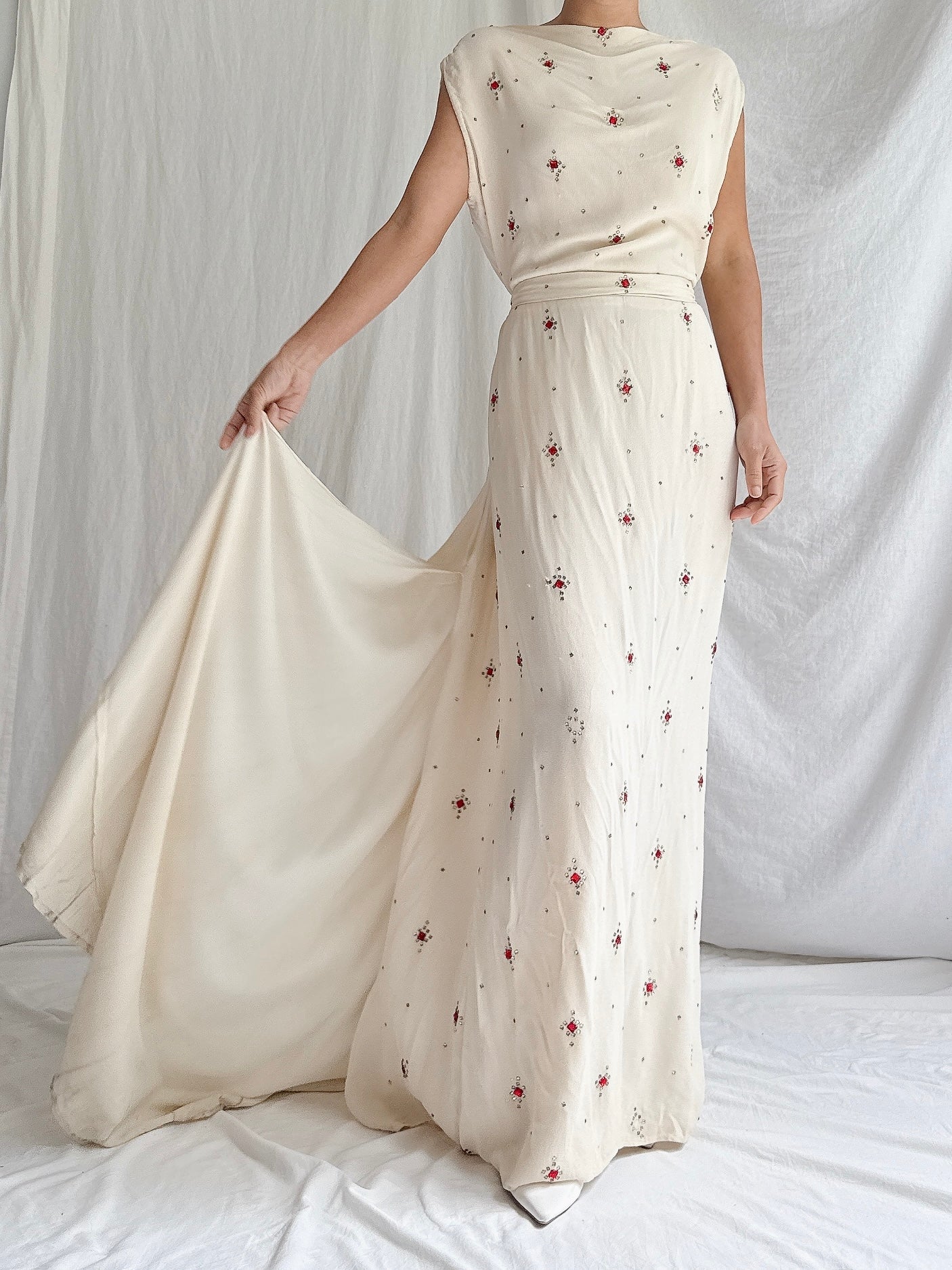 1930s Rayon Crystal Gown - S
