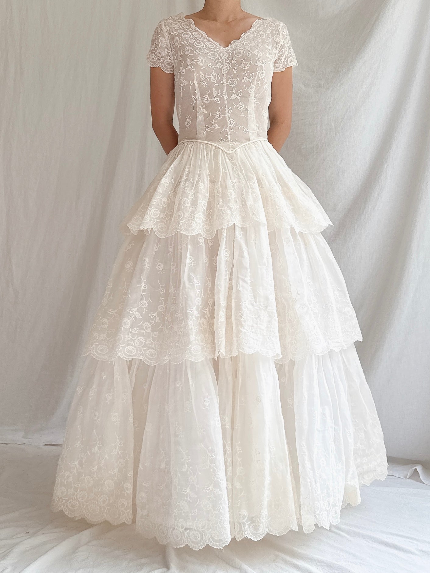 1950s Organdy Embroidered Dress - XS