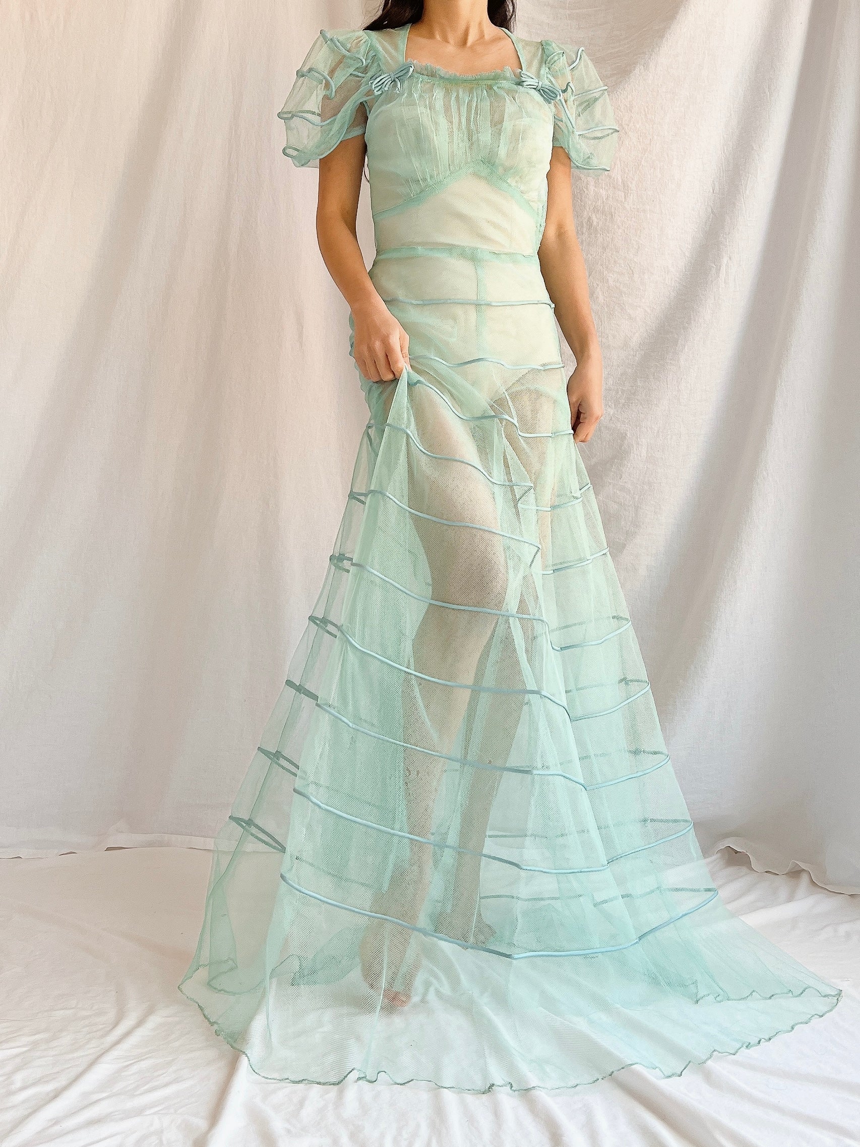 1930s Turquoise Tulle Dress - XS