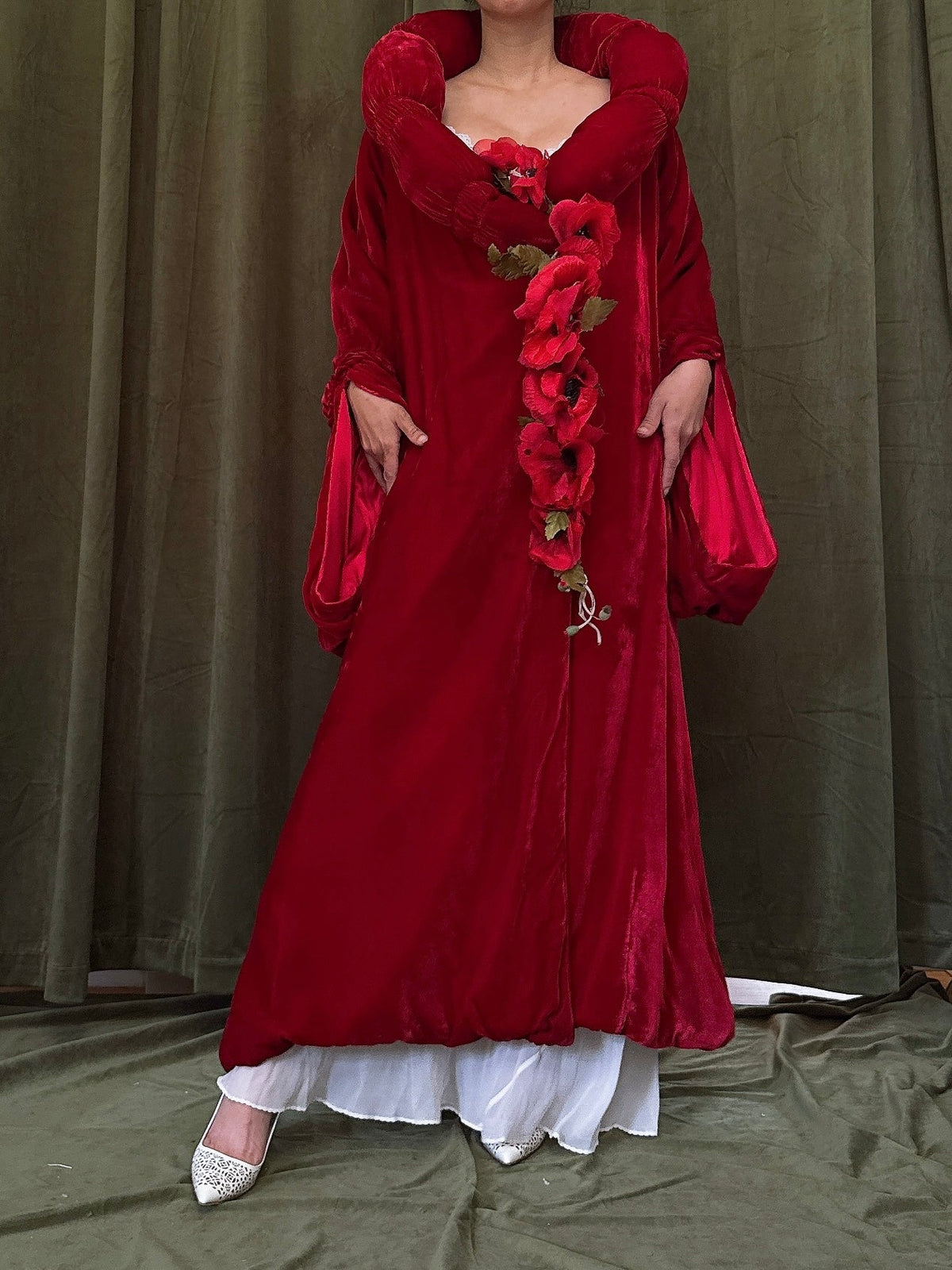 1920s Red Silk Velvet Opera Coat - OSFM