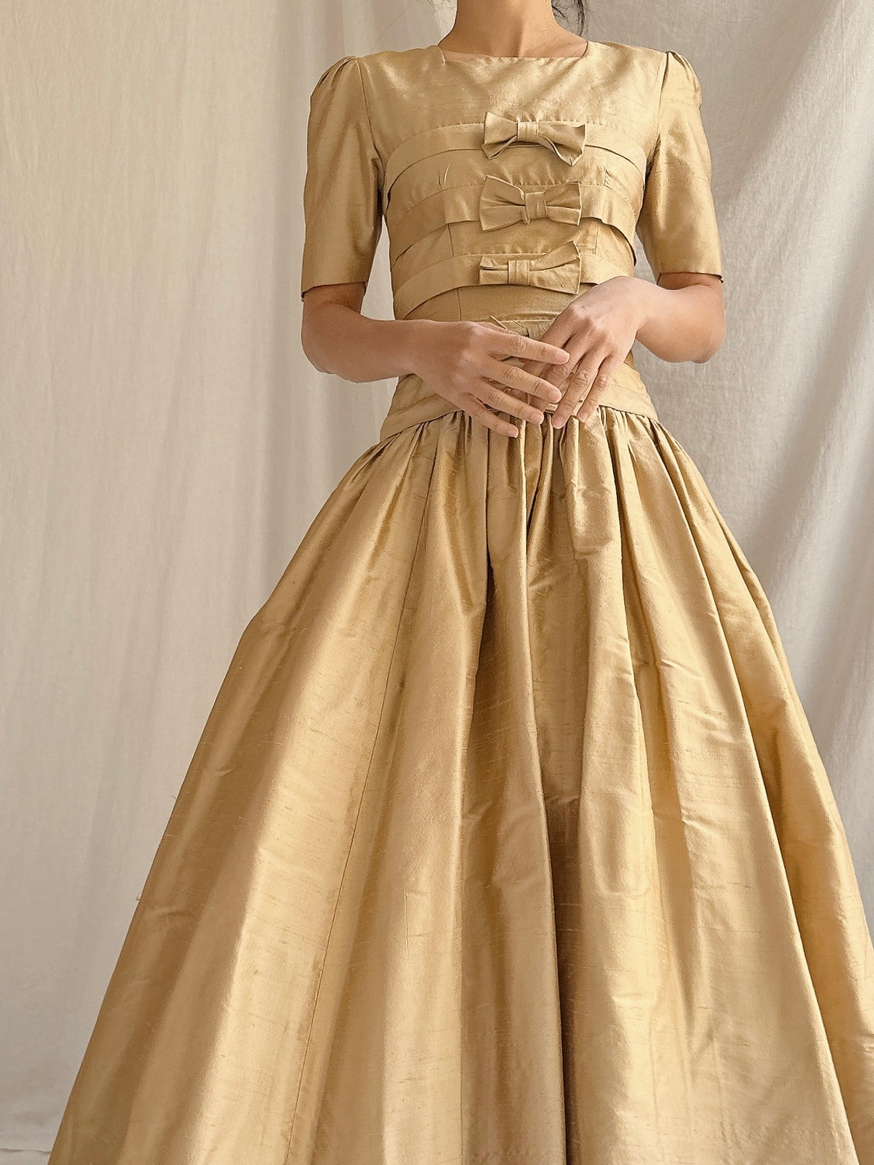 1960s Gold Dropped Waist Dress - XXS