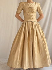 1960s Gold Dropped Waist Dress - XXS