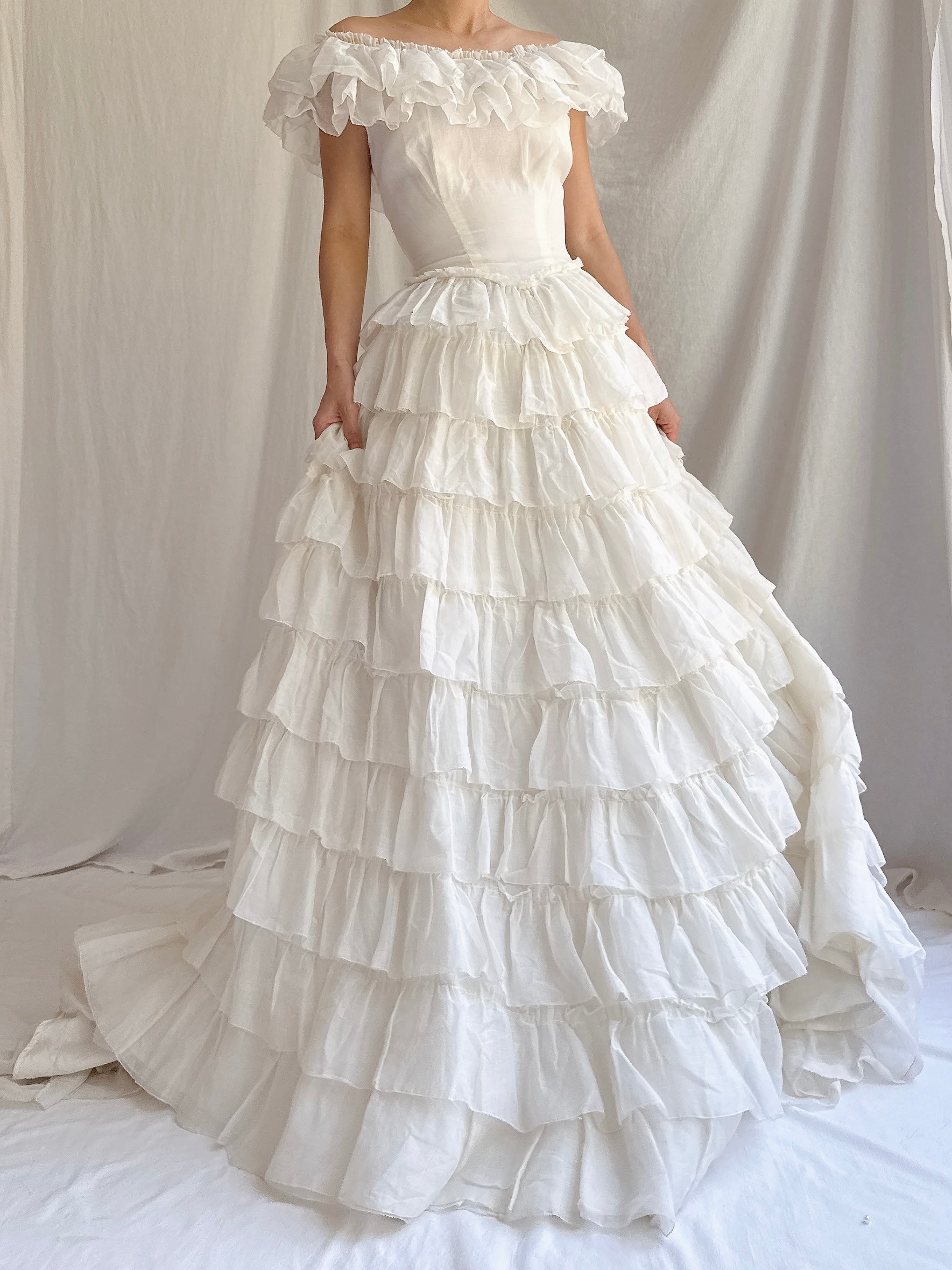 1950s Organdy Tiered Dress - XS