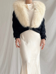 1950s Fox Fur Collar Cardigan - S/M