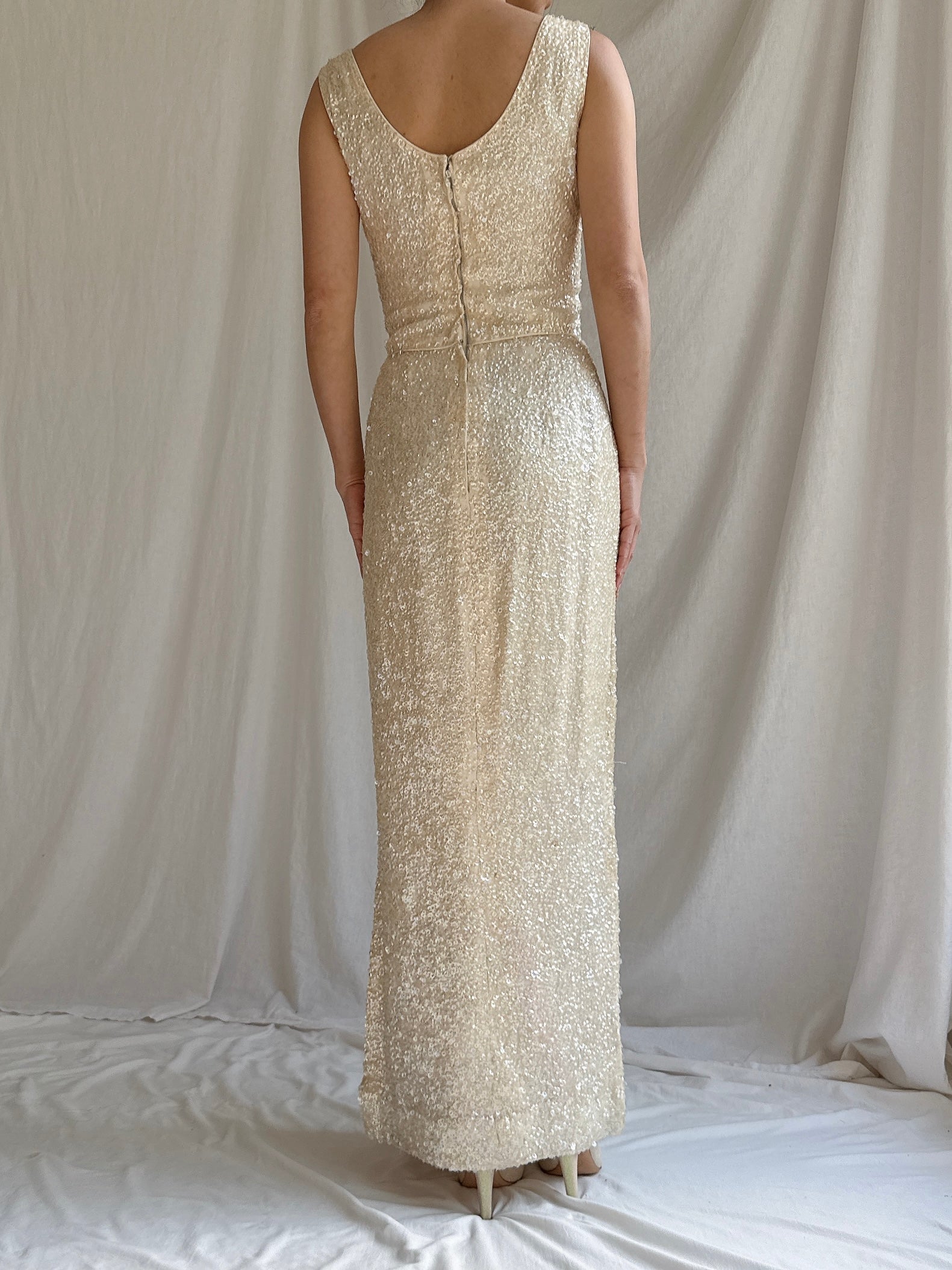 1960s Beaded Rayon Gown - S