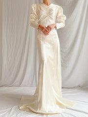 1940s Satin Long Sleeve Gown - S