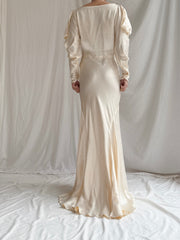1930s Satin Puff Sleeve Gown - S