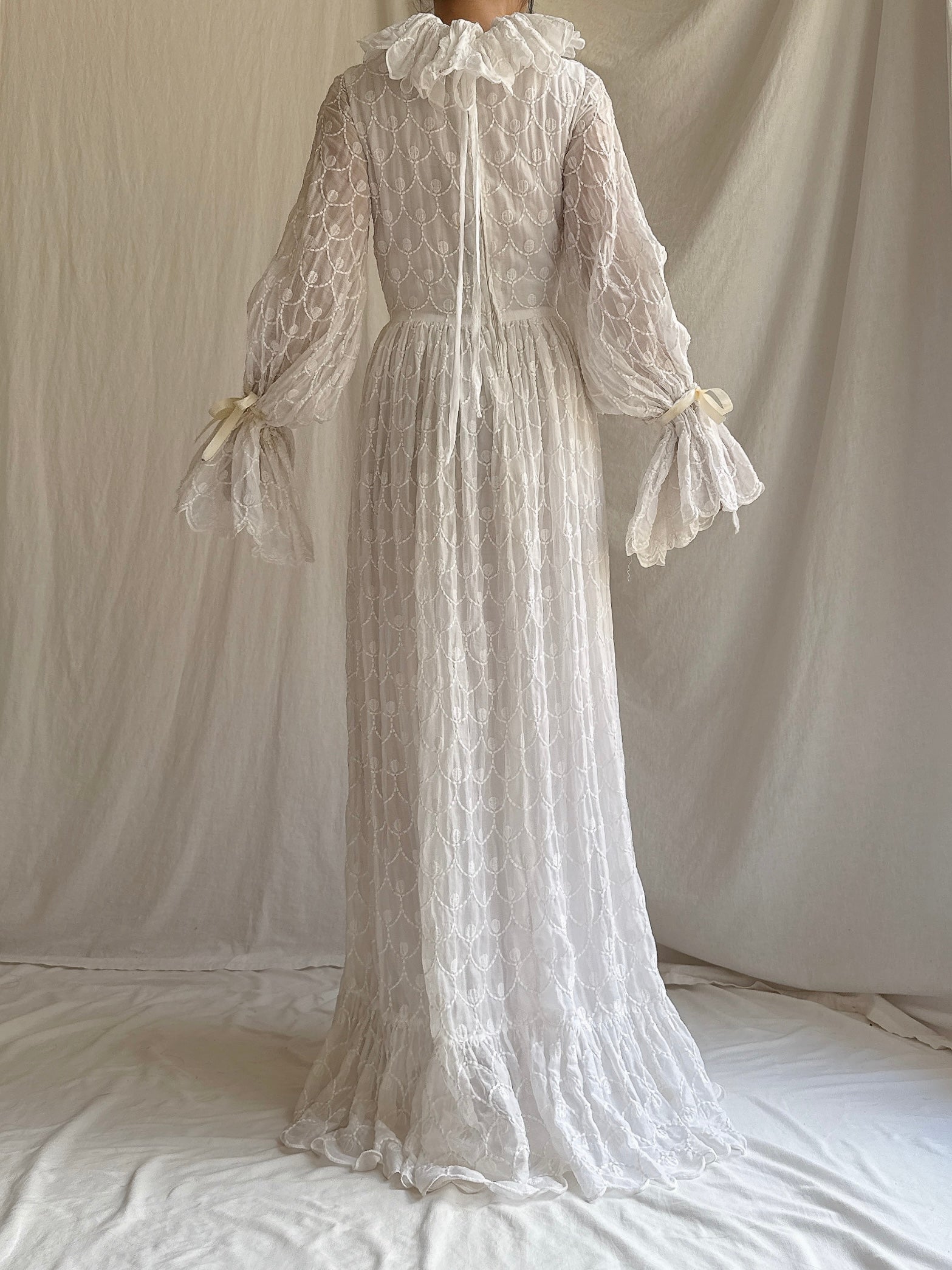 1960s Embroidered Organdy Gown - S