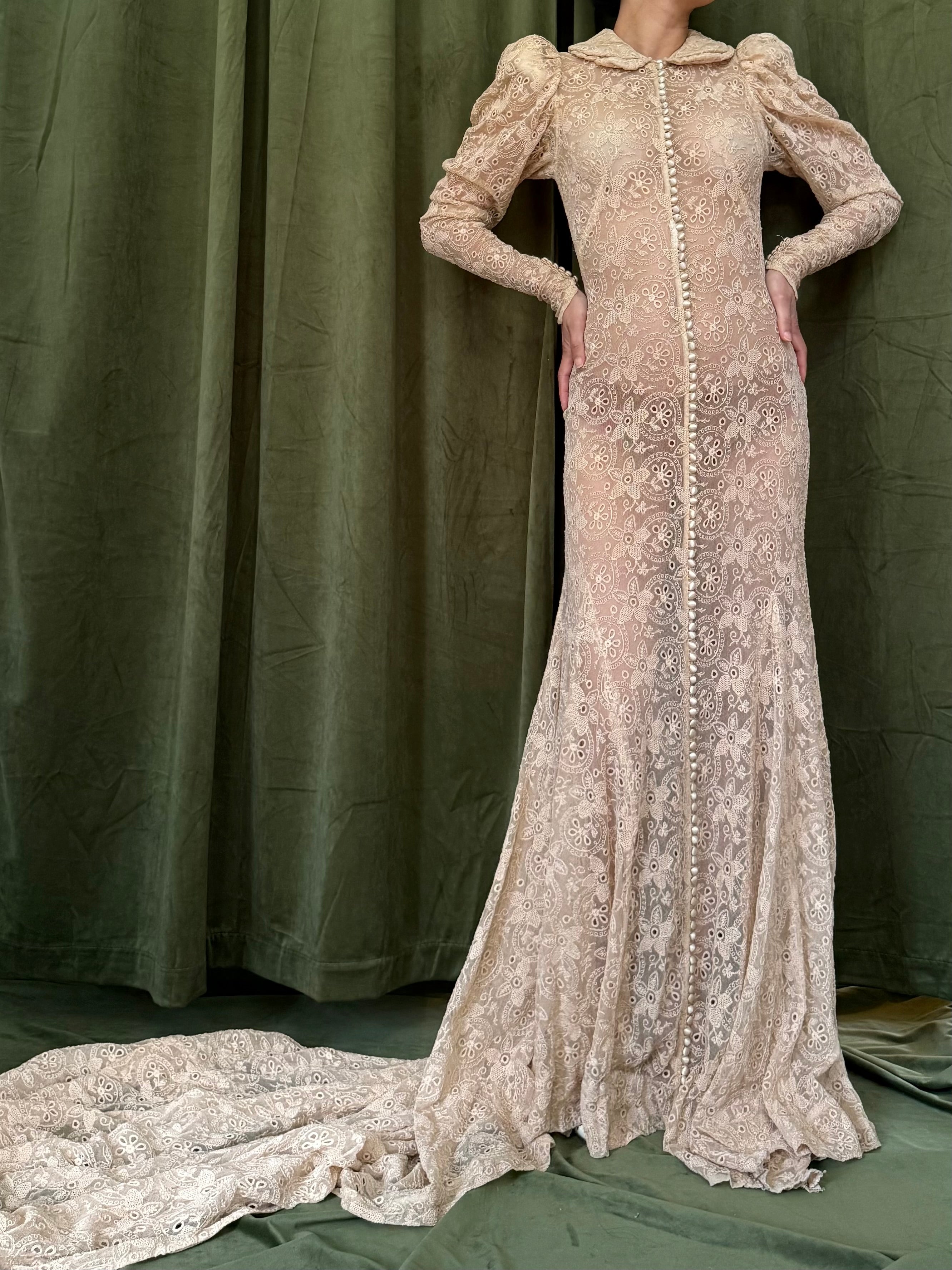 1930s Ecru Long Sleeve Gown - XS
