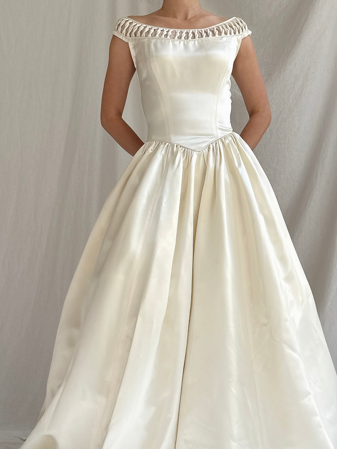 1940s/50s Portrait Collar Satin Gown - XS