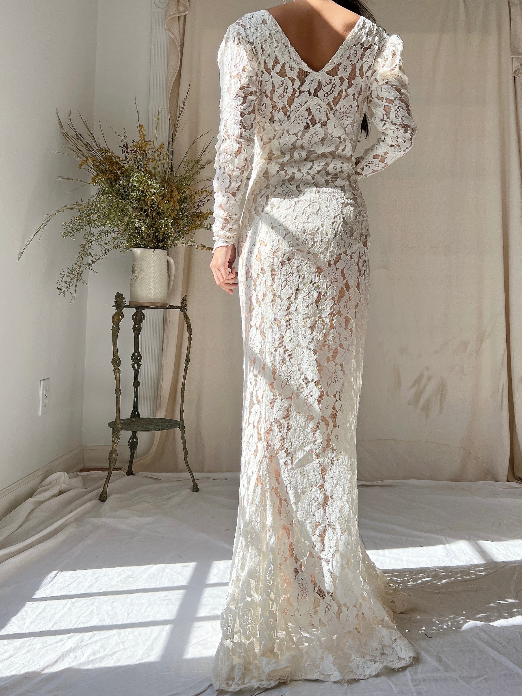 1930s Lace Long Sleeve Gown - XS