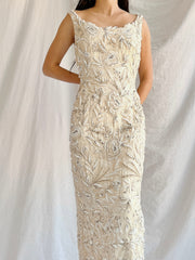 1960s Hand Beaded Ivory Dress - S/M