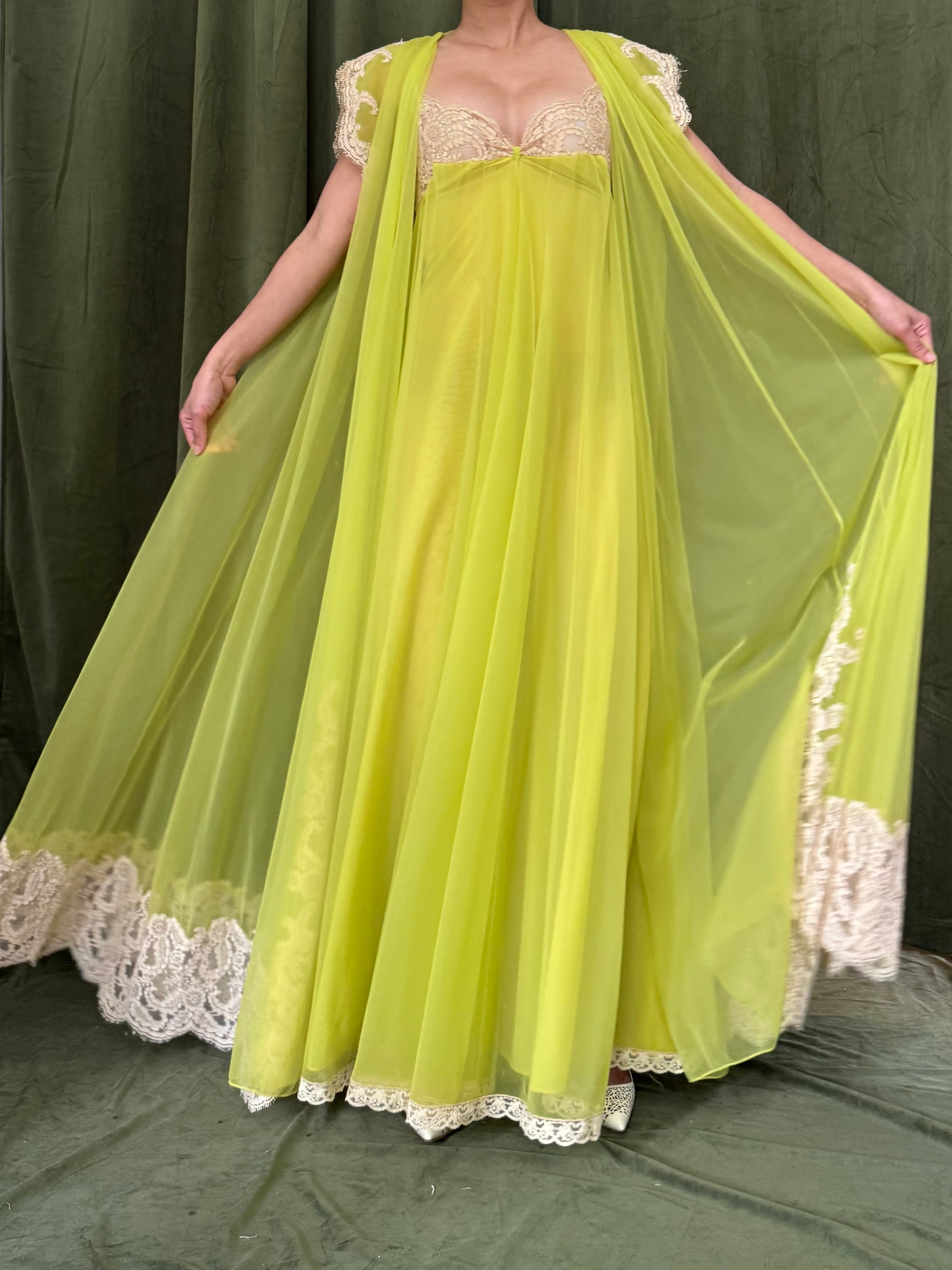 1960s Chartreuse Tricot Nylon Set - S
