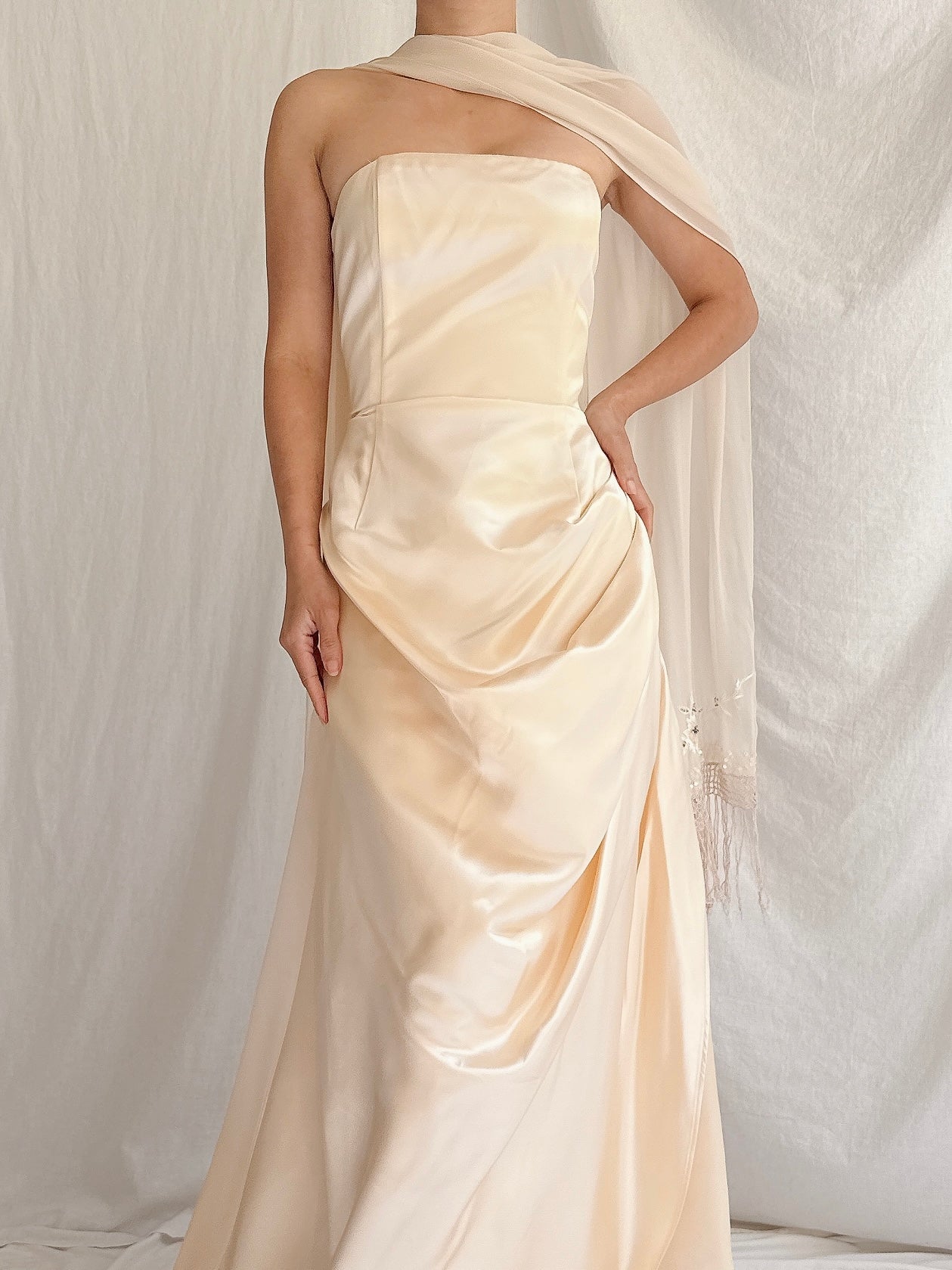 00s Jessica McClintock Butter Champagne Dress - S