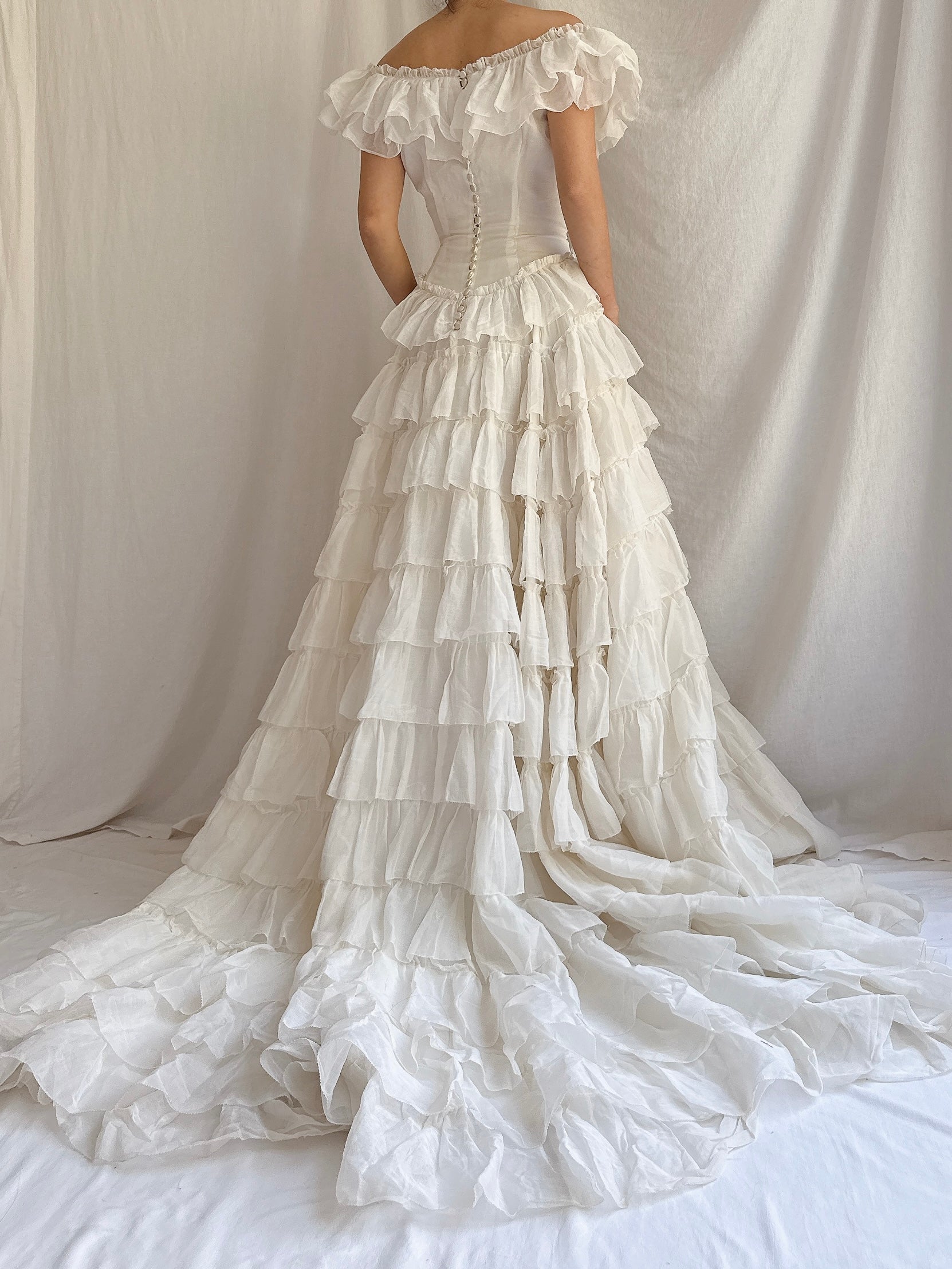 1950s Organdy Tiered Dress - XS