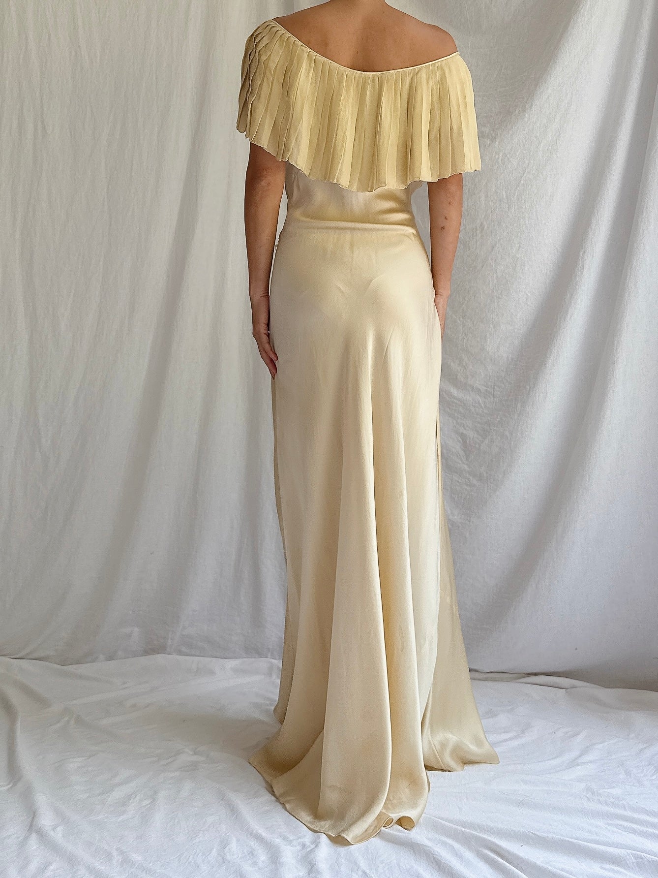 1930s Silk Butter Yellow Bias Cut Dress - M