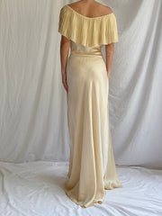 1930s Silk Butter Yellow Bias Cut Dress - M