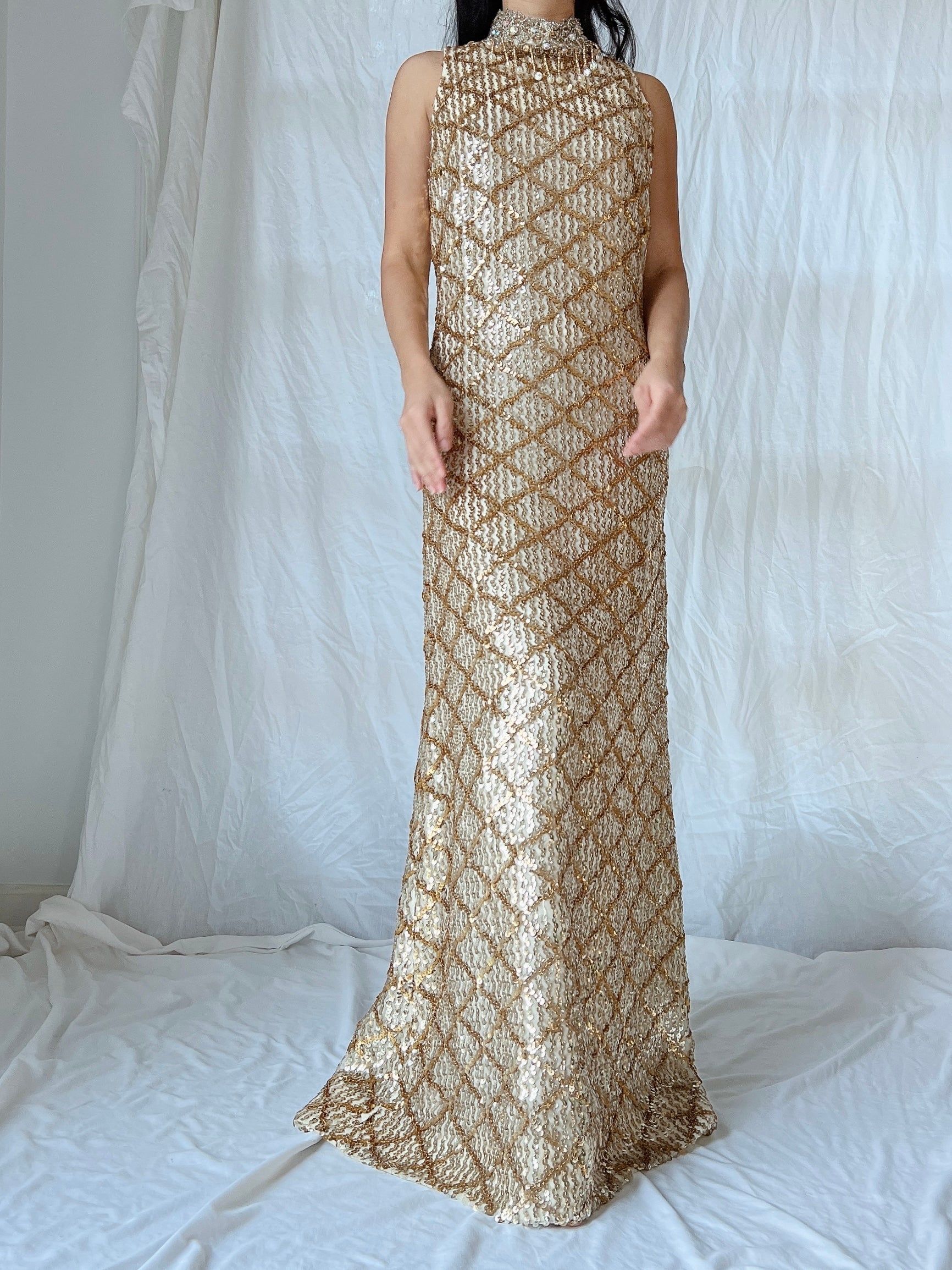 1960s Gold Sequins Dress - M