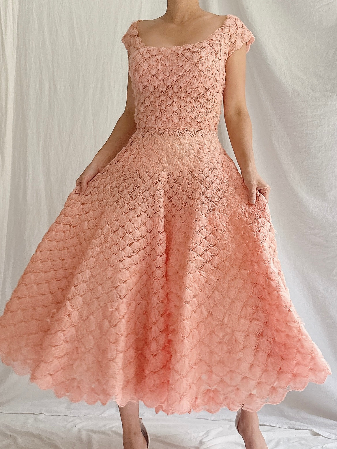 1950s Silk Ribbon Woven Dress - S