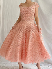 1950s Silk Ribbon Woven Dress - S