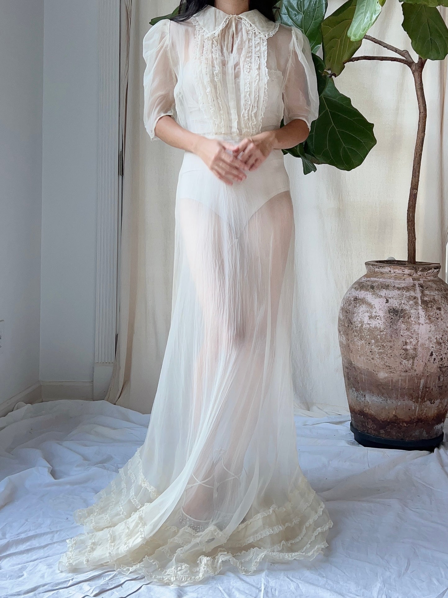 1930s Silk Organza  Sheer Dress - XS