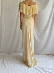 1930s Silk Butter Yellow Bias Cut Dress - M