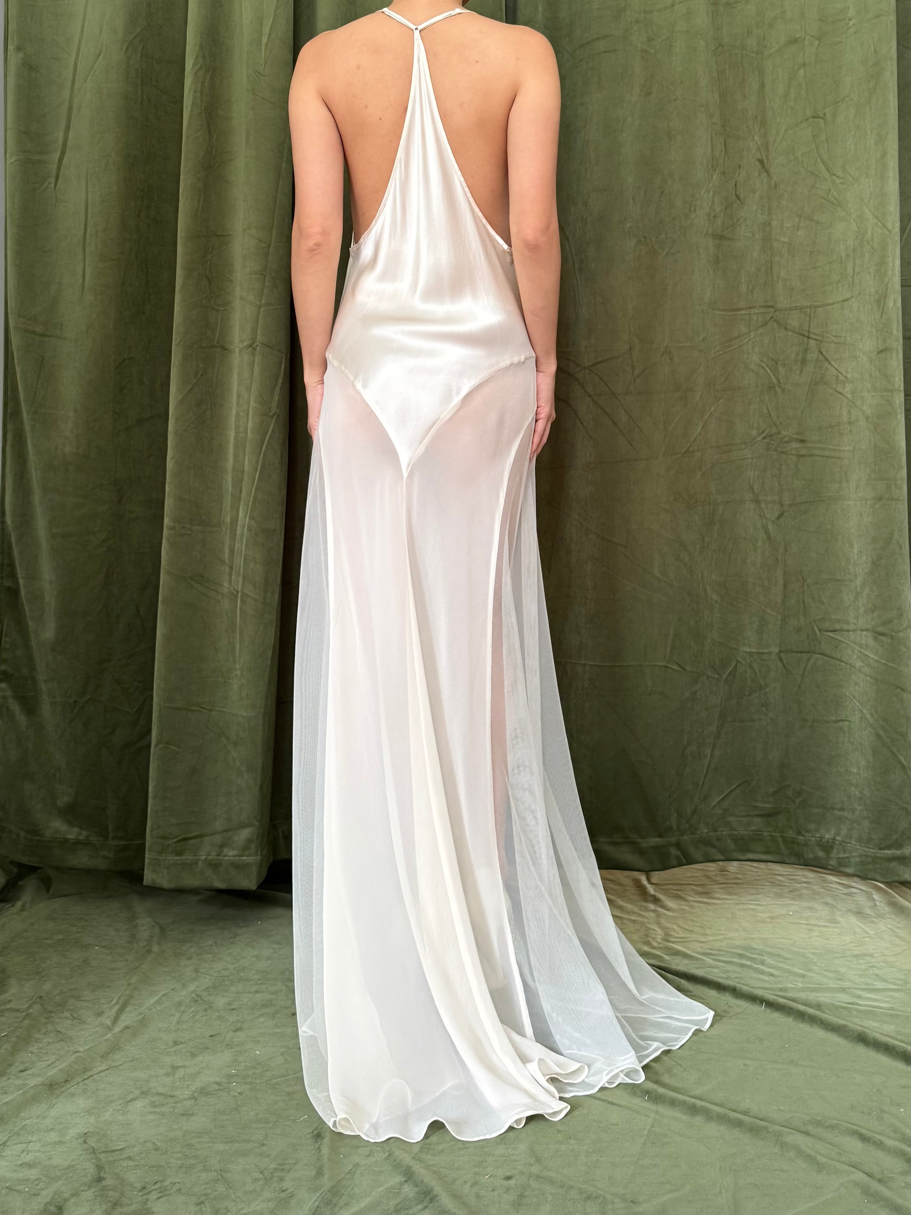 00 Silk Bias Gown with Sheer Panels - S