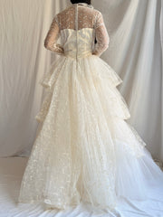1950s Embroidered Tiered Tulle Gown - XS/S