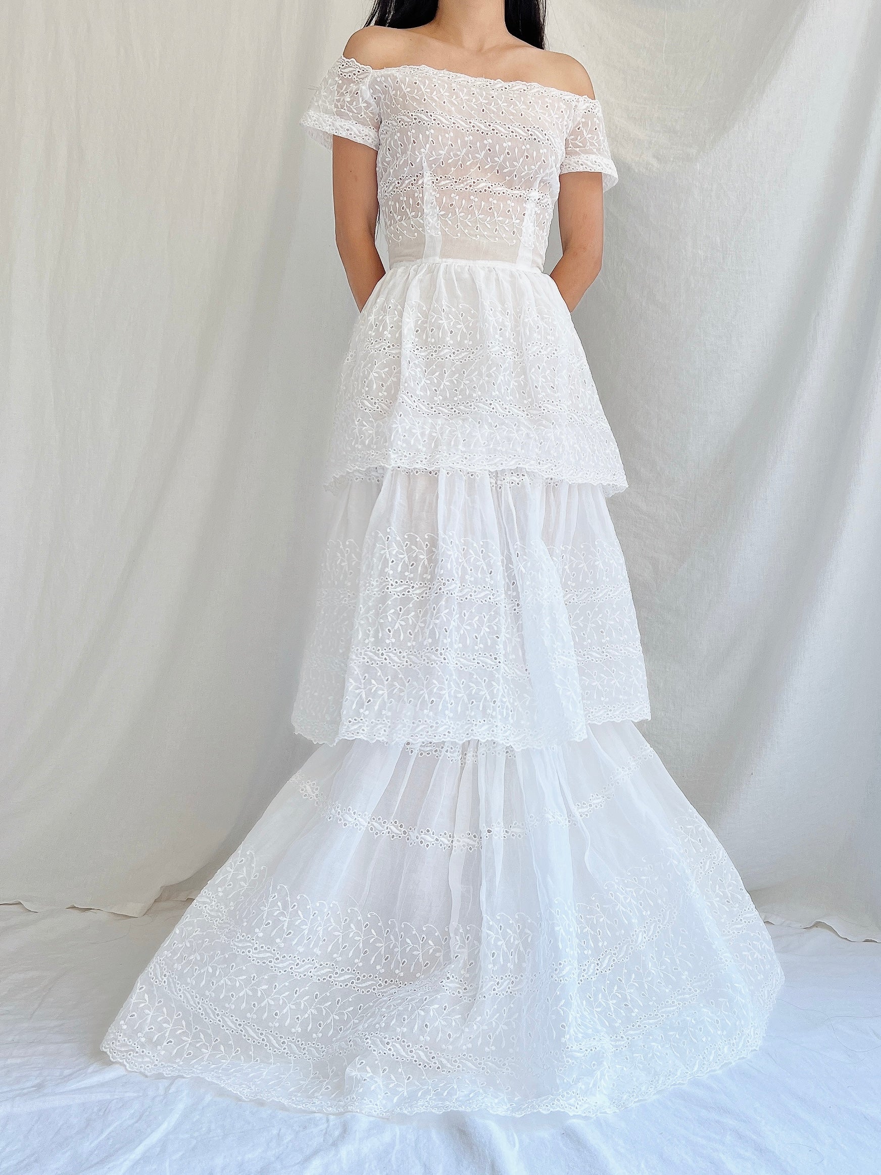 1940s Organdy Embroidered Gown - XS