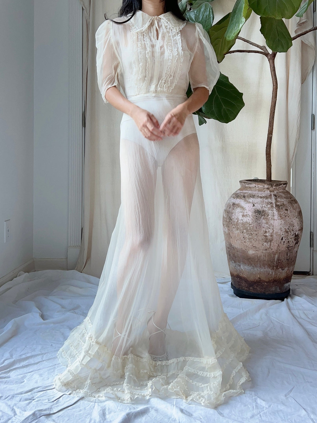 1930s Silk Organza  Sheer Dress - XS