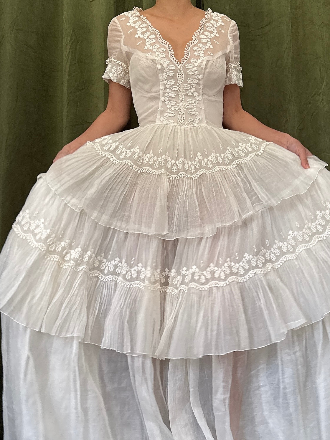 1950s Organdy Tiered Dress - XS